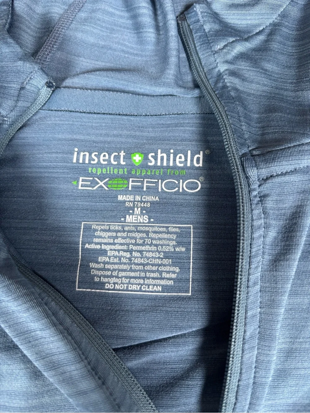 ExOfficio Insect Shield Hooded Jacket Mens Medium Blue Full Zip Hiking Travel